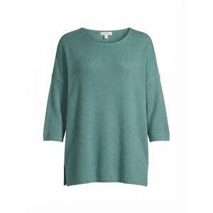 Pure Jill J Small Top Linen Blend Green Boho 3/4 Sleeve Stretch Casual Hippie